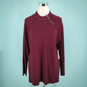 Chico's 2 Size Large L Plum Wine Red Cozisoft Button Mock Long Sleeve Tunic Top